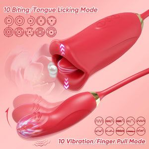 Vibrator Dildo Rose Sex Toy - 4 in 1 Tongue Toy for Women Clitoral Vibrator with 10 Tongue Licking & 10 Finger Vibrators Nipple