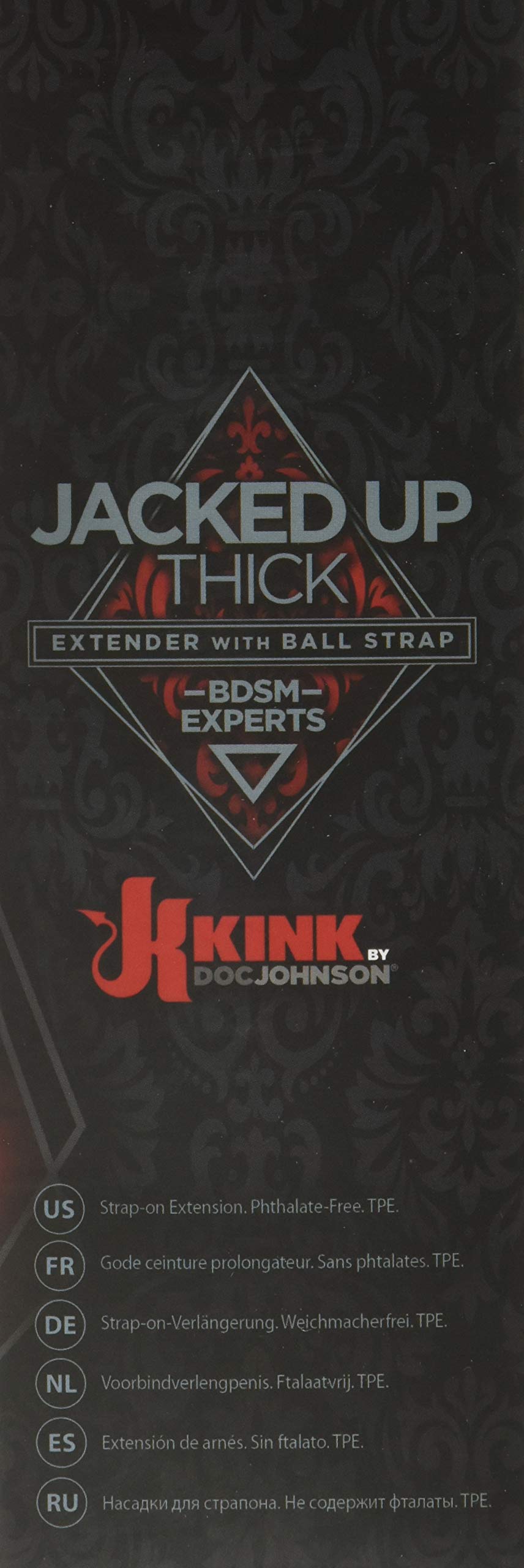 Kink By Doc Johnson Jacked Up Extender With Ball Strap - Thick - Internally Textured Tpe Penis Extension Sleeve - Adds Length An