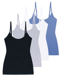 Comfneat Womens 4-Pack Slim-Fit Camisoles Cotton Adjustable Spaghetti Strap Top Underwear (Color-Set-6 4-Pack, L)