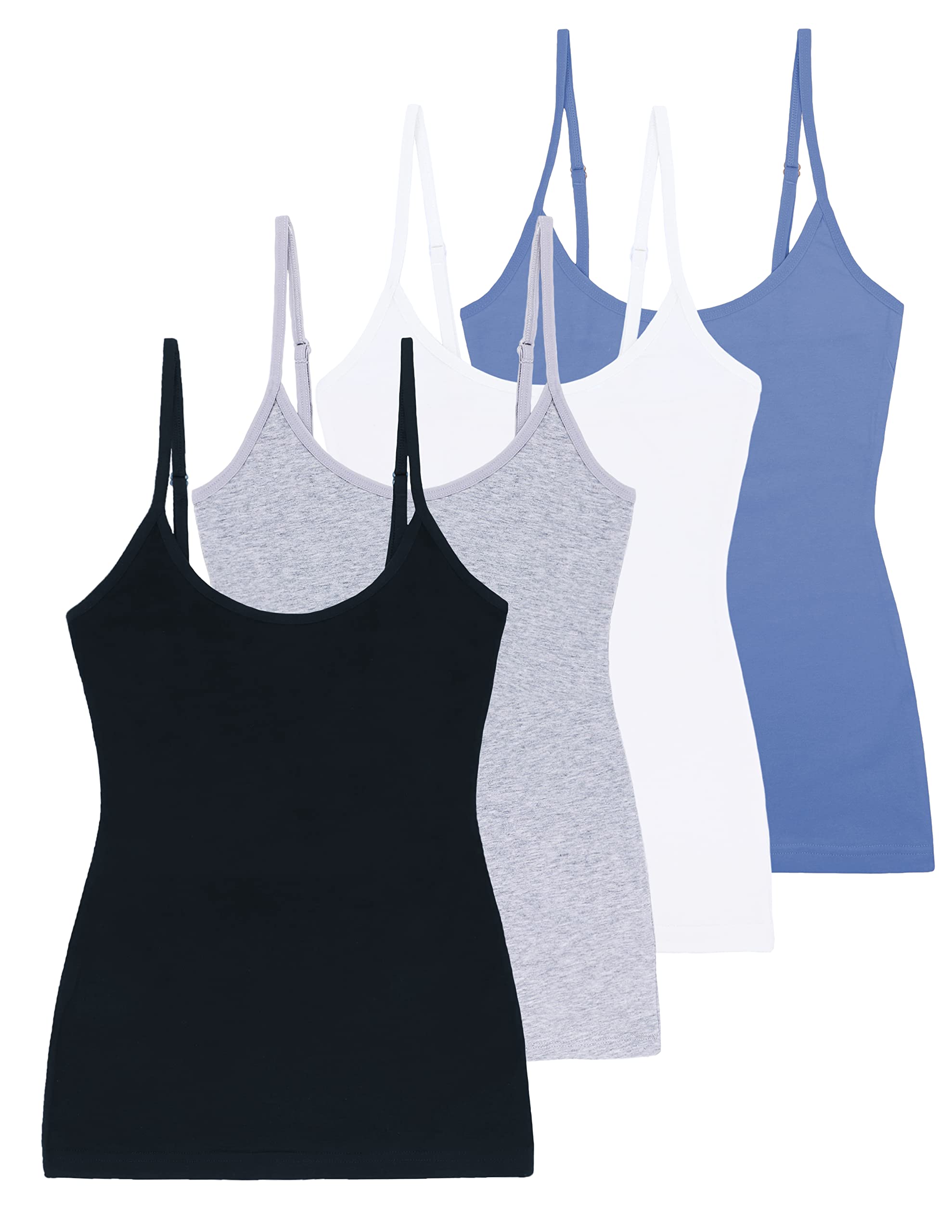 Comfneat Womens 4-Pack Slim-Fit Camisoles Cotton Adjustable Spaghetti Strap Top Underwear (Color-Set-6 4-Pack, L)