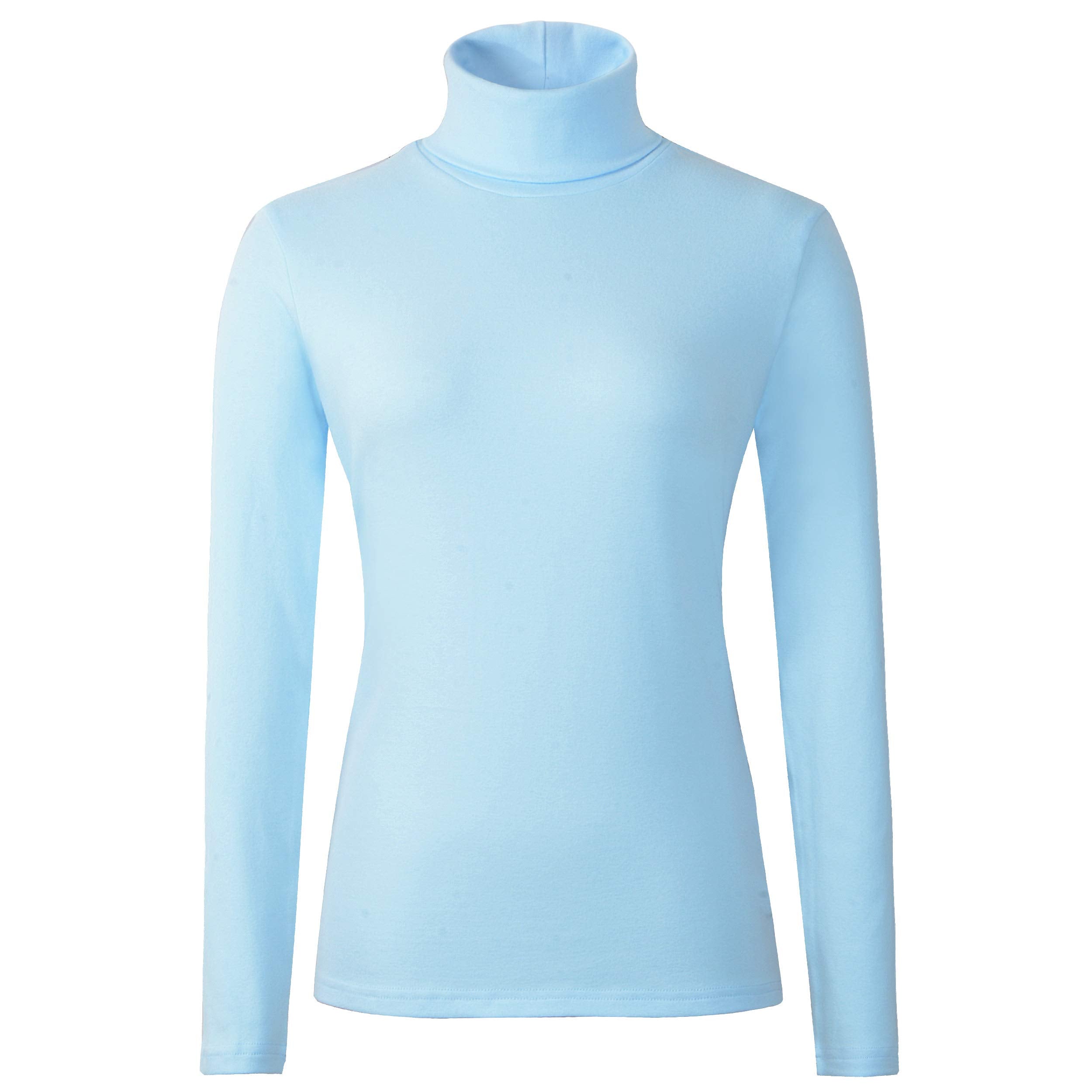 HieasyFit Womens Cotton Turtleneck Top Basic Layering Thermal Underwear(Light Blue M)