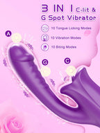 Tongue Rose Sex Toy Realistic Dildo Vibrators, 3 in 1 G Spot Vibrator for Women, Clitoral Vibrator with 10 Vibrations 10 Tongue