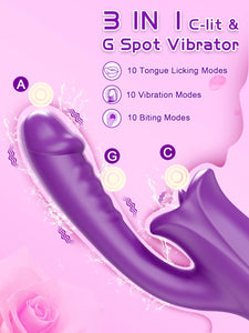 Tongue Rose Sex Toy Realistic Dildo Vibrators, 3 in 1 G Spot Vibrator for Women, Clitoral Vibrator with 10 Vibrations 10 Tongue