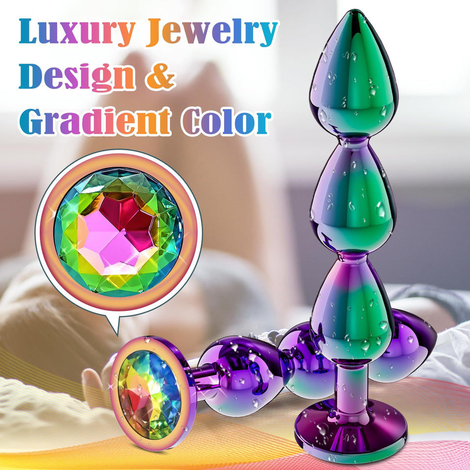 Metal Anal Beads Butt Plug Sex Toys for Men Women and Couples, Anal Trainer Pack of 3 Graduated Stainless Steel Adult Toys, Pros