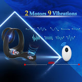 Vibrating Cock Ring Taint Stimulator, Silicone Pleasure Penis Ring Vibrator Couples Adult Sex Toys for Men, Dual Motors 9 Vibrat