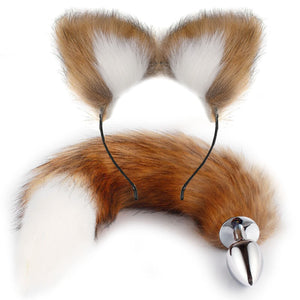 Anal Plug Butt Plug, 2Pcs/Set Sex Fox Tail Anales Plug Toys Butt Plugs with Cat Ears Headband Anal Sex Toys for Women Man Beginn