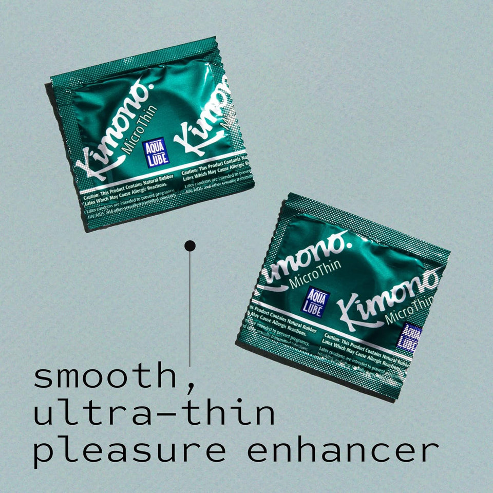 Kimono Microthin Plus Aqua Lube Condoms I Lubricated With Water Based Lube I Our Thinnest Condoms Ever I 5X Tested, Stronger, Reliable I Made With Odorless Premium Natural Latex I 3 Count