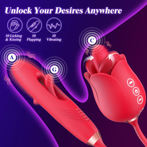 G Spot Vibrator Rose Sex Toys - Bszone 4IN1 Dildo Vibrators for Women with 10 Vibrating & Flapping Adult Sex Toy Clitoral Stimul