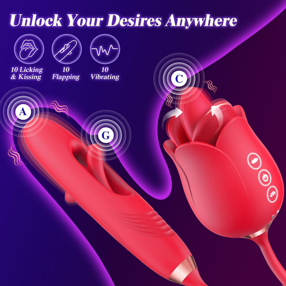 G Spot Vibrator Rose Sex Toys - Bszone 4IN1 Dildo Vibrators for Women with 10 Vibrating & Flapping Adult Sex Toy Clitoral Stimul