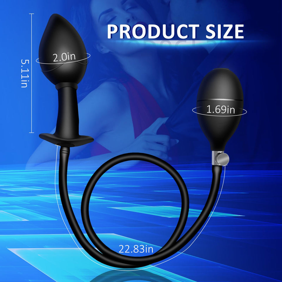 New Silicone Inflatable Anal Plug with Solid Shaft in The Center Body-Safe Silicone Anal Balloon Pump with Quick-Release Valve R