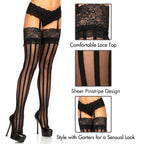 Stripe Thigh Hi W/ Lace Top O/S Black