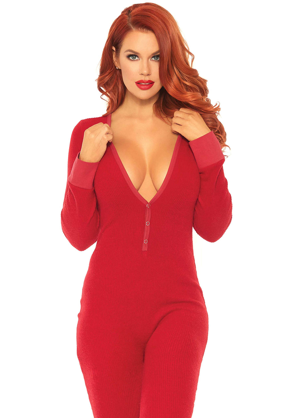 Leg Avenue Cozy Brushed Rib Long Johns Wi Red Color