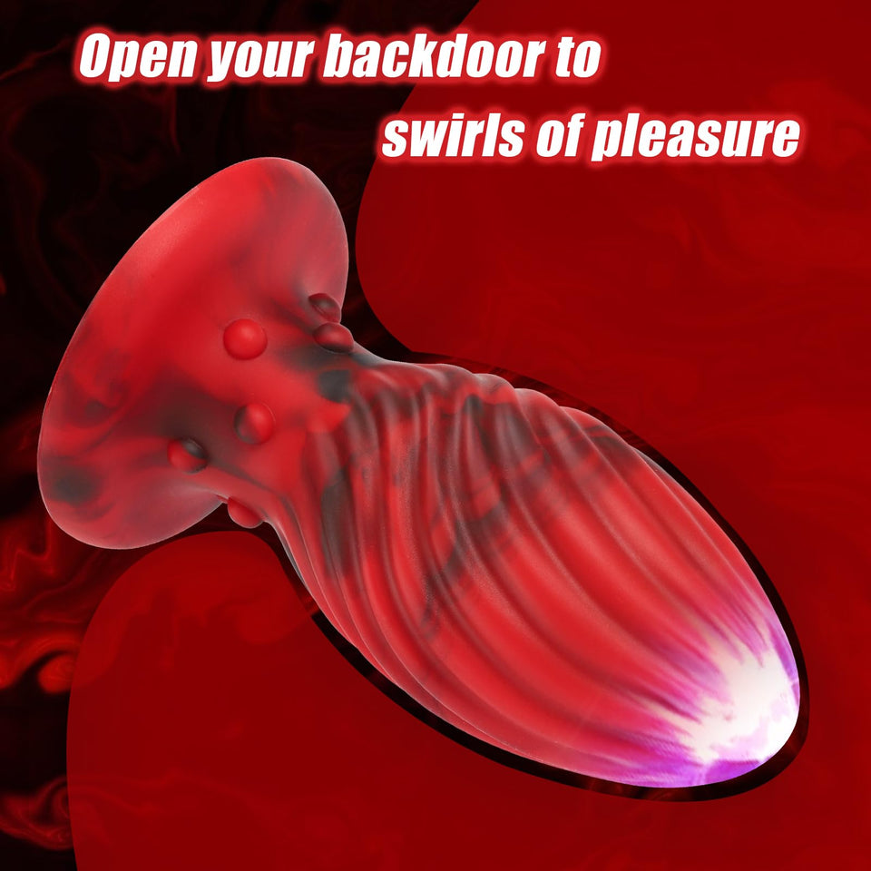 Super Big Anal Plug Liquid Silicone Butt Plug with Suction Cup Base for Experienced Player, Swirl Anal Toy Waterproof Butt Plug