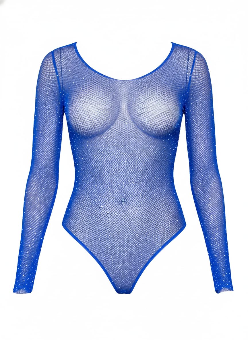 Leg Avenue Rhinestone long sleeve fishnet Royal Blue Color
