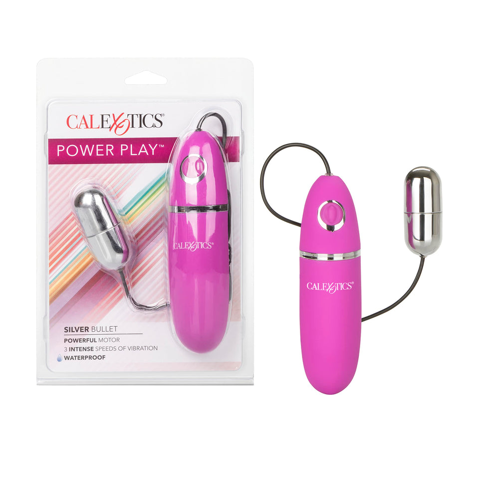 Calexotics Power Play Wired Remote Control Bullet Vibrator - Waterproof Sex Toys For Couples - Adult Vibe Egg Massager - Silver
