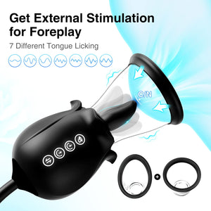 Rose Sex Toy for Womens Sex Toys - 3in1 Rose Nipple Toys with 7 Tongue Licking & 3 Thrusting Vibrator Dildo Adult Sex Toys for C