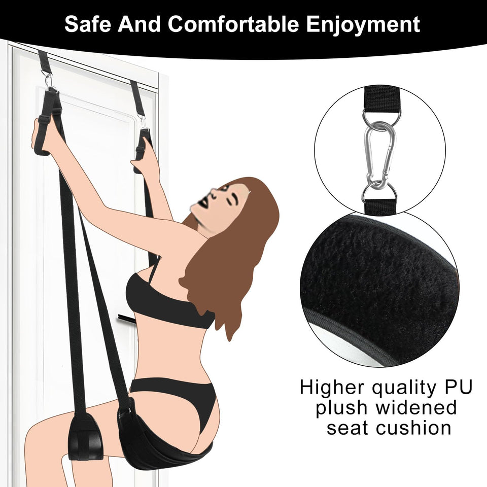 BDSM Door Sex Toys Sex Swing Bondage Slave Leather Soft Plush Sex Slings with Adjustable Straps, Hanging Door Handcuffs Leg Rest