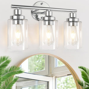 Bathroom Light Fixtures Chrome Vanity Light, Silver 3 Light Modern Wall Sconces Lighting Bathroom Lights With Clear Glass Shades