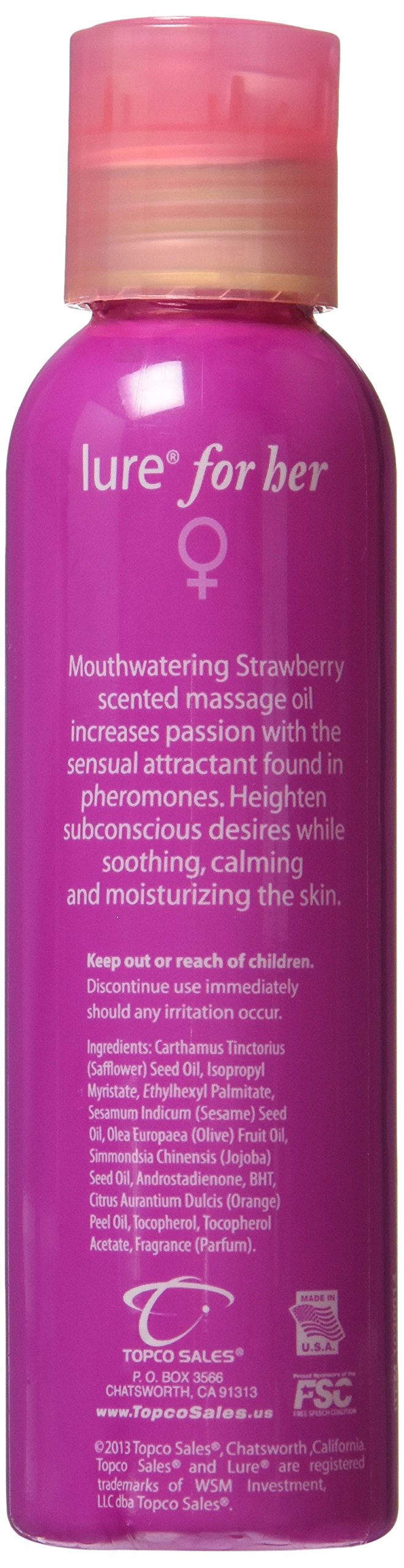 Topco Lure For Her Pheromone Massage Oil, Strawberry, 4 Fluid Ounce (118 Ml) Bottle