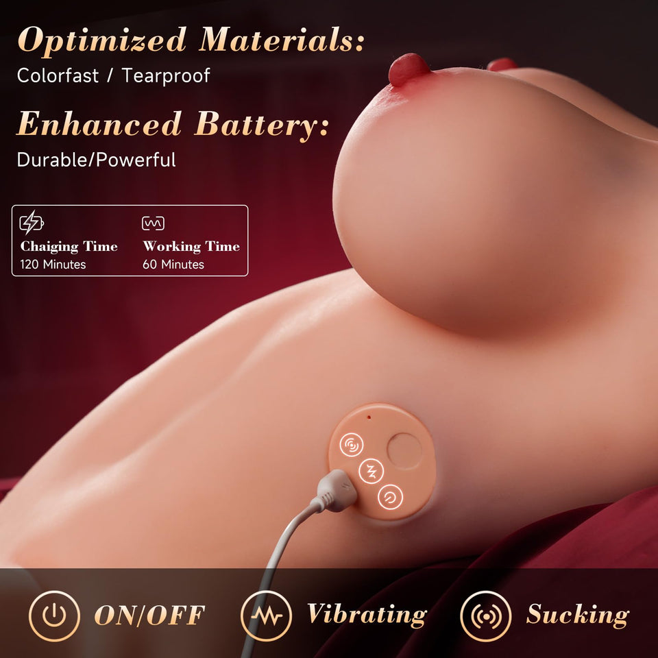 Sucking Vibrating Sex Doll Torso Life Size Powerful Male Masturbator 6x12 Sucking Vibration Big Breasts Handsfree Sex Doll, Male