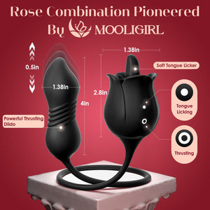 Rose Sex Toys with Thrusting Dildo - 3 in 1 Adult Toys Clitoral G Spot Vibrator Rose Sex Stimulator for Women with 9 Tongue Lick