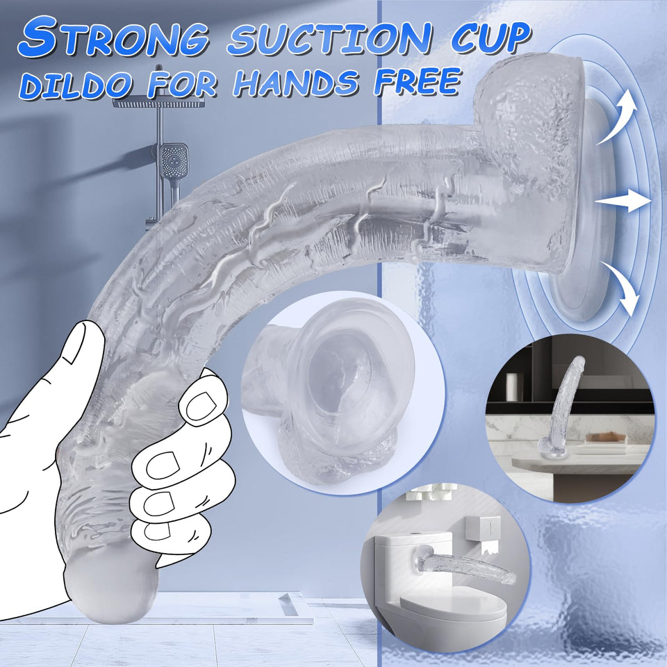 13 Inch Huge Realistic Clear Dildo Adult Sex Toys for Women, G Spot Anal Stimulation with Strong Suction Cup for Hands Free Play