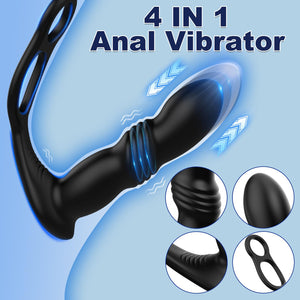 Anal Vibrator - Prostate Massager with 2 Vibrating Cock Rings, App & Remote Control Thrusting Butt Plug with 9 Vibrating and Thr