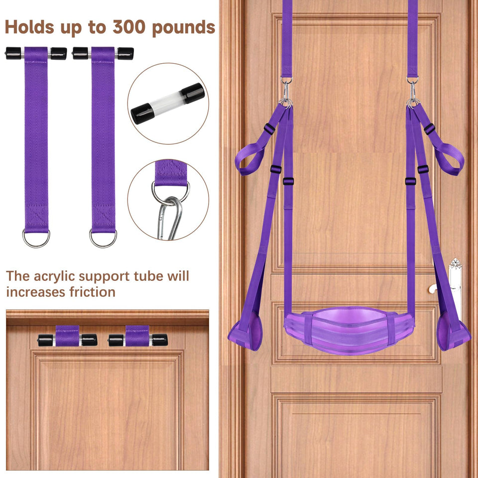 BDSM Door Sex Swing with Seat, Bondage Slave Leather Soft Plush Sex Slings with Adjustable Straps, Hanging Door Handcuffs Leg Re