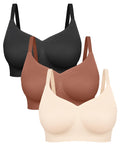 FeelinGirl Seamless Smooth Bralette Comfy Everyday Bras 3-Pack (Black/Sienna/Beige,XX-Large)