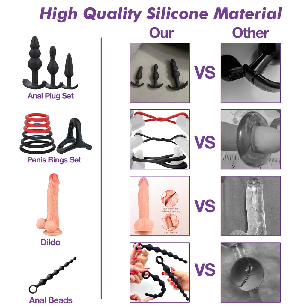 Sex Toys BDSM Restraints Dildo, 36Pcs Kit Bondage Gear and Accessories for Adult Women and Couples (Purple, 36 Piece Set)