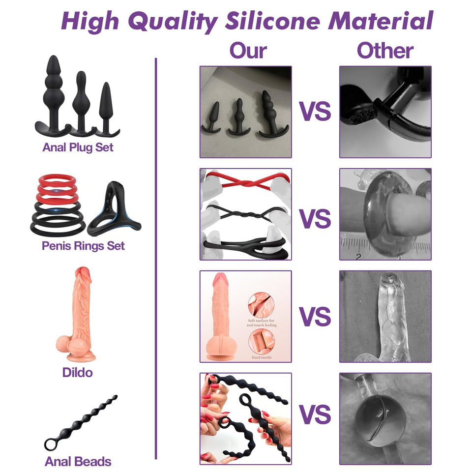 Sex Toys BDSM Restraints Dildo, 36Pcs Kit Bondage Gear and Accessories for Adult Women and Couples (Purple, 36 Piece Set)