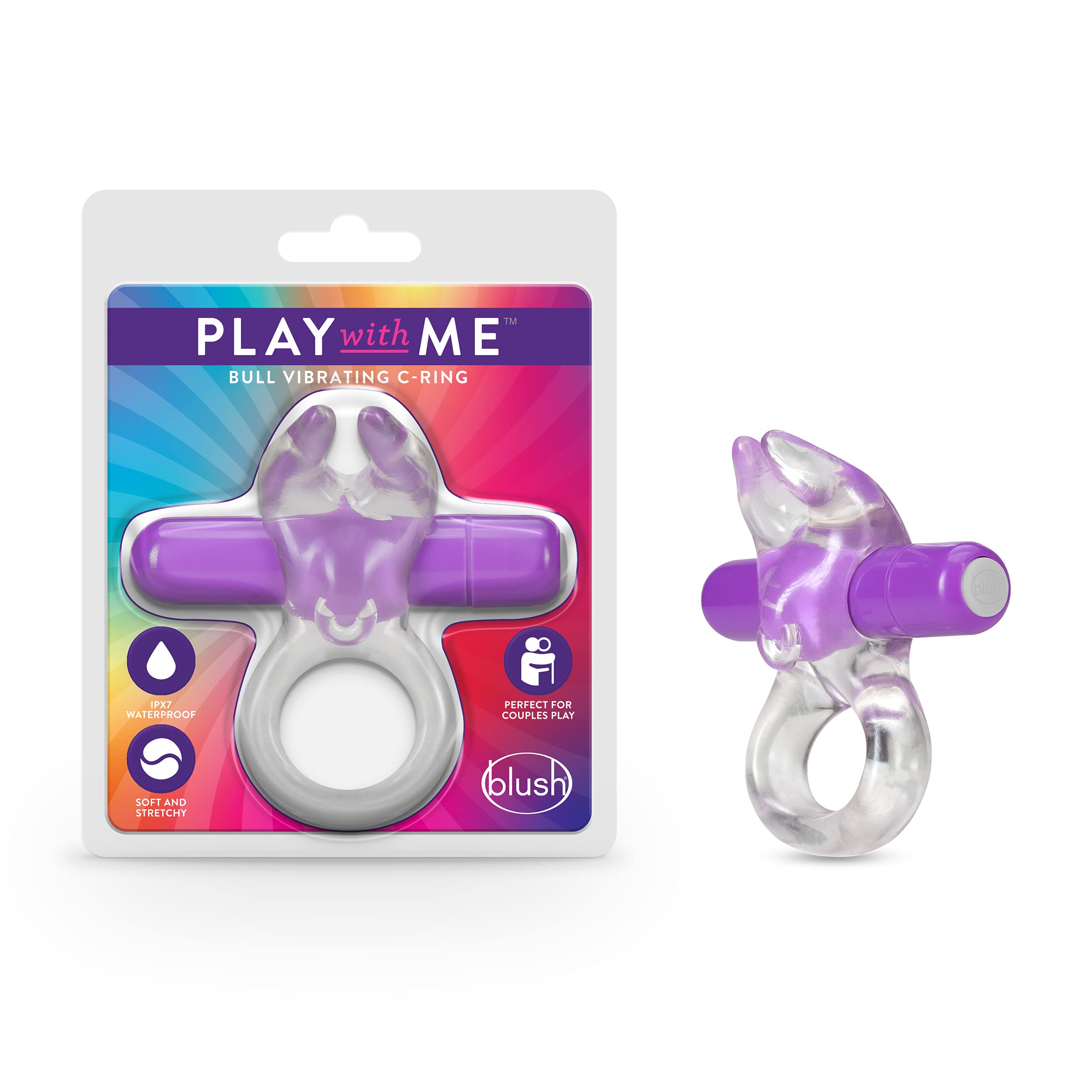 Blush Novelties - Play with Bull Vibrating C Ring - Clitoris Nestles Between The Vibrating Horns - Stretchy Fits All Penises - I