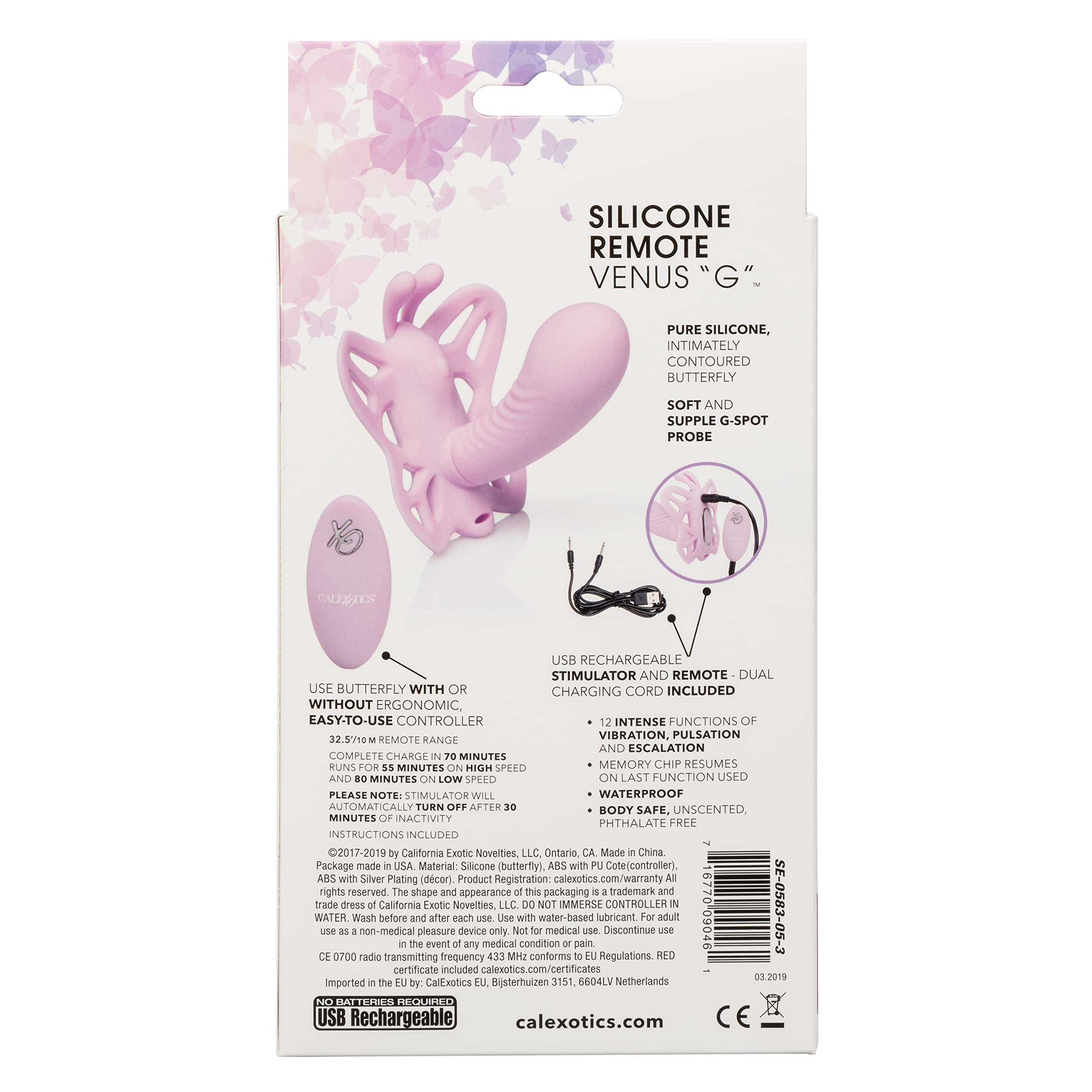 Calexotics Venus Butterfly Silicone Remote Venus G - Hands Free Strap On Personal Massager Probe With Controller - Waterproof Ad
