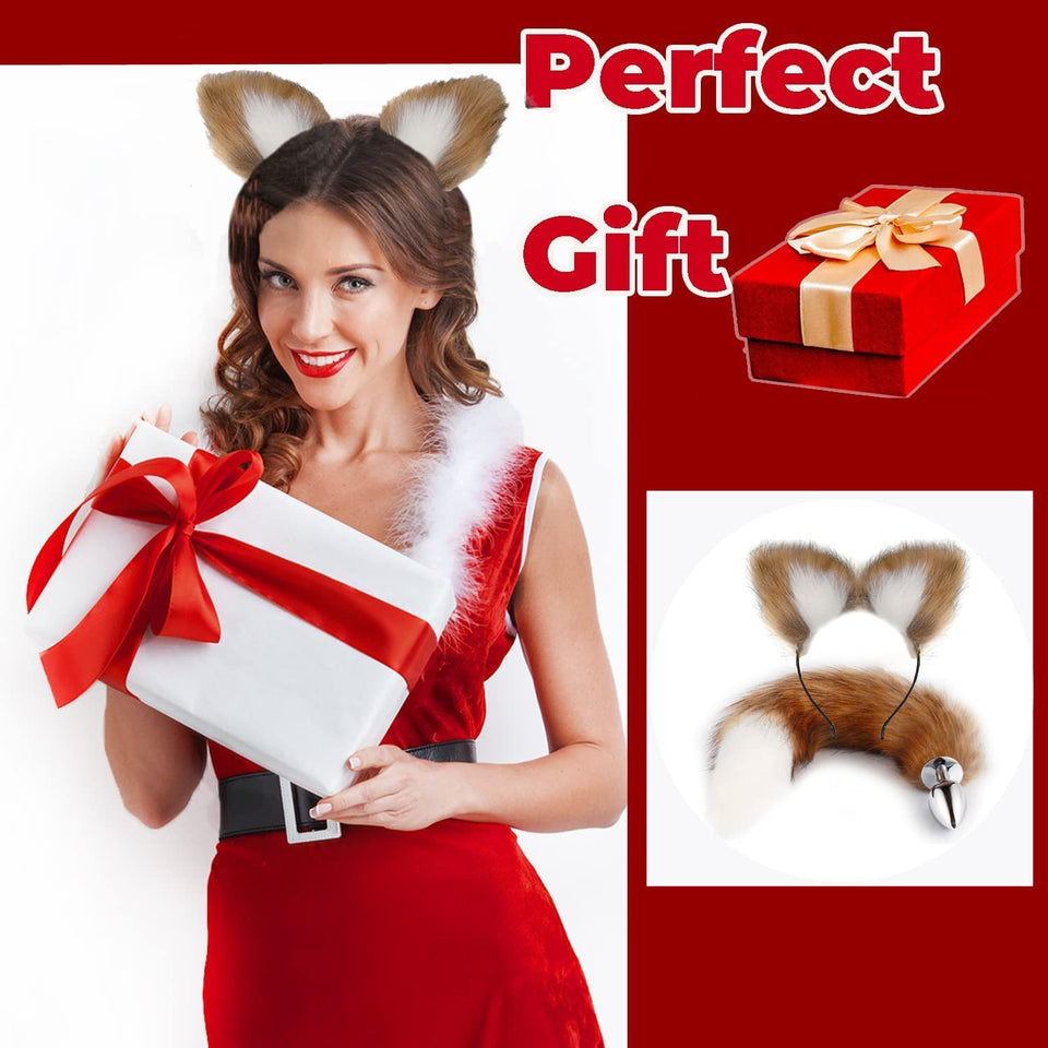 Anal Plug Butt Plug, 2Pcs/Set Sex Fox Tail Anales Plug Toys Butt Plugs with Cat Ears Headband Anal Sex Toys for Women Man Beginn