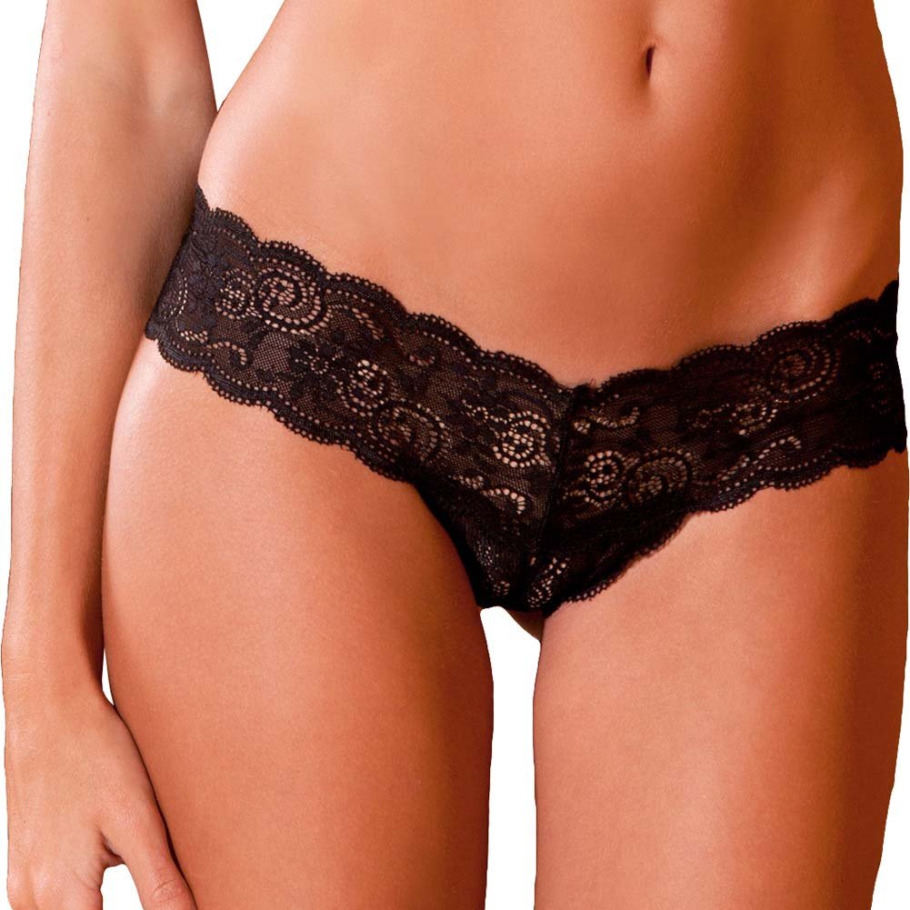 Rene Rofe womens Crotchless Lace With Lace-up Back thong underwear, Black, Small-Medium US