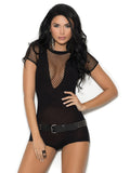 Elegant Moments Daring Fishnet Romper Black