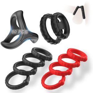 Silicone Penis Ring Set Sex Toys for Men, Amortoy 10 PCS Mens Cock Rings Penis Sleeve Shaft for Erection Enhancing, Soft Stretch