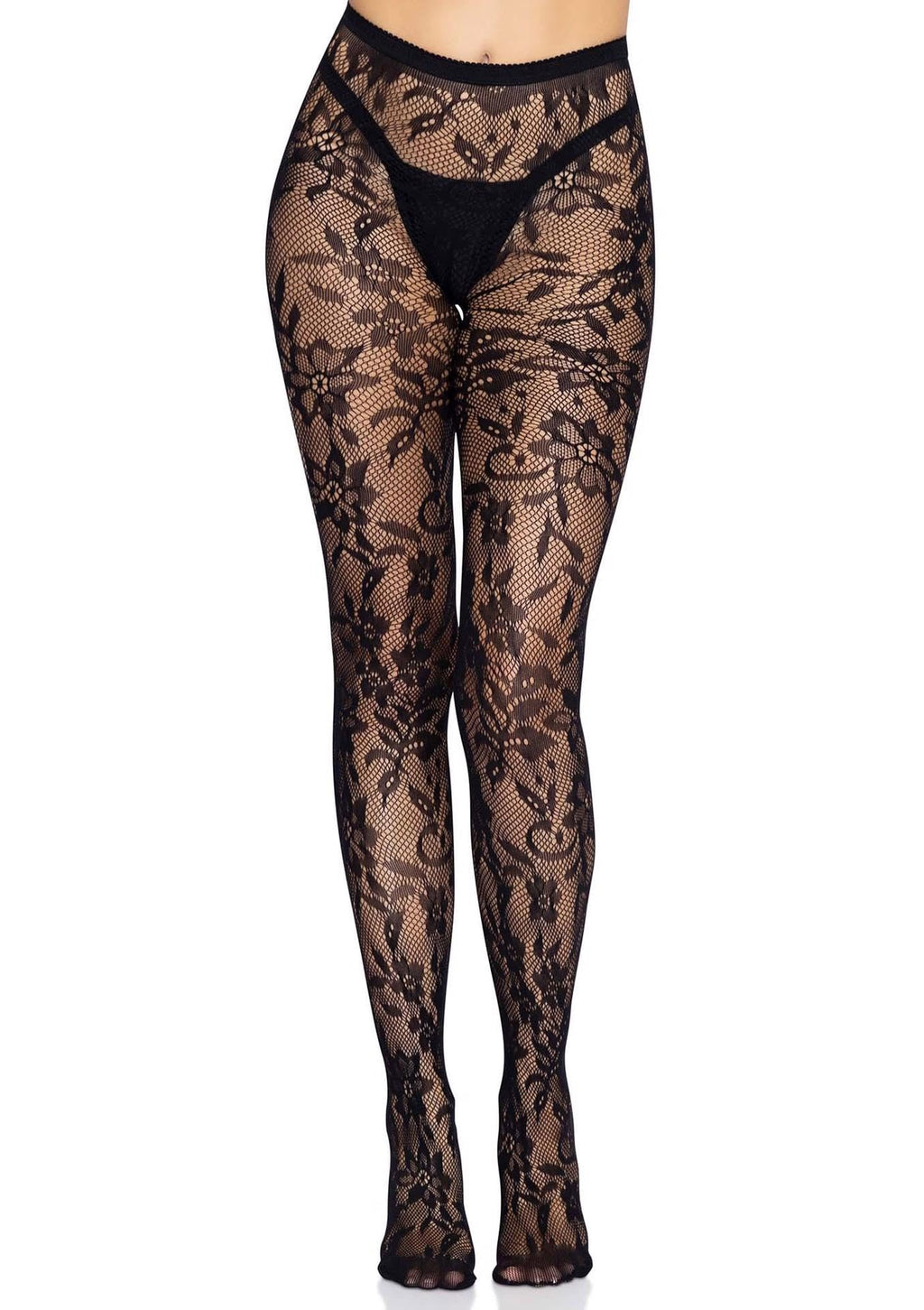 Seamless chantilly floral lace tights.