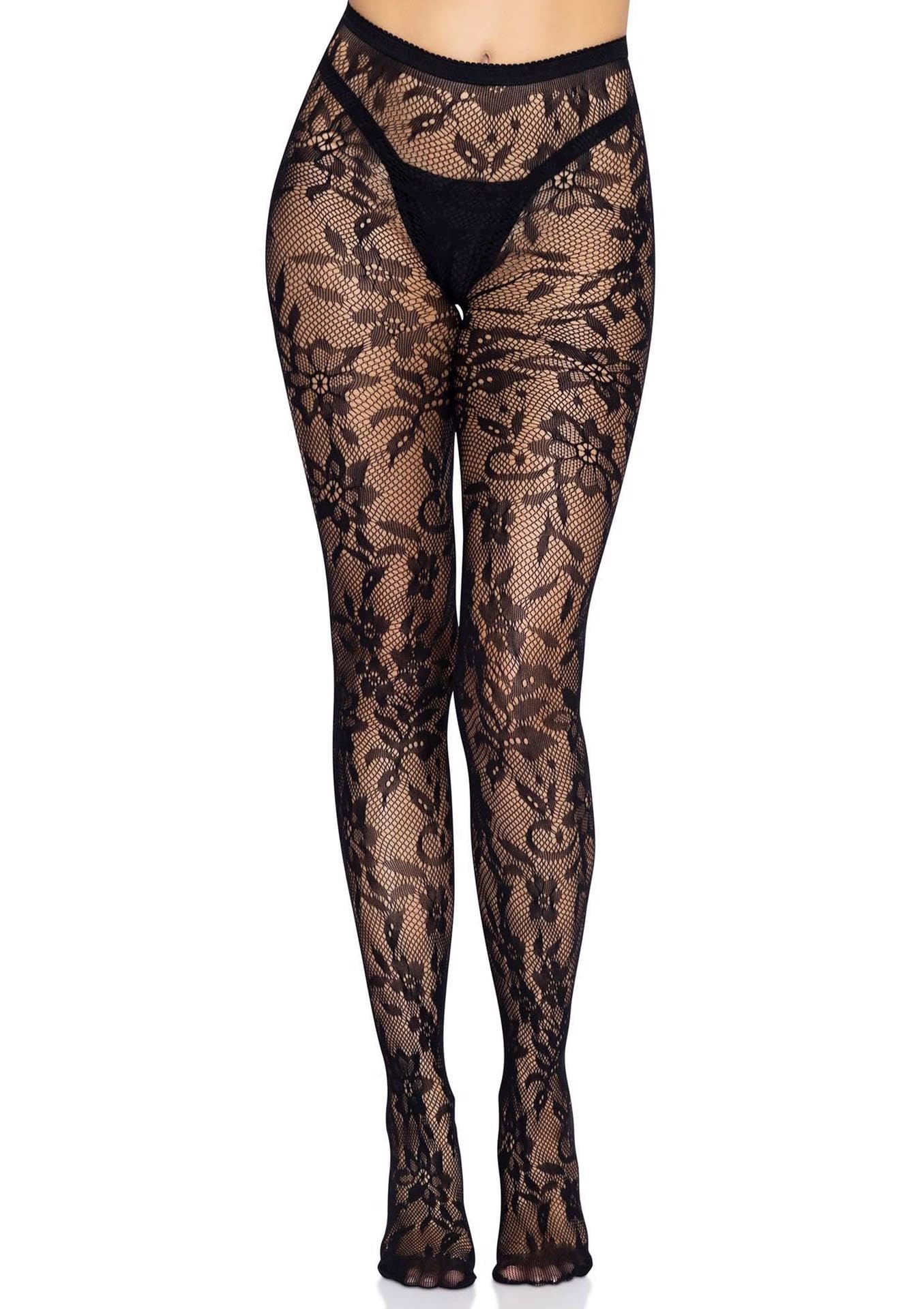 Seamless chantilly floral lace tights.