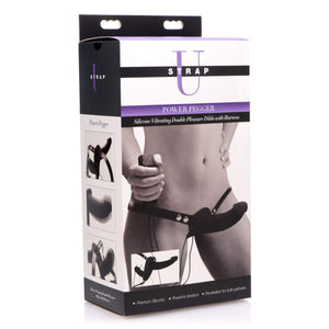 Strap U Power Pegger Silicone Vibrating Double Pleasure Dildo With Harness Black