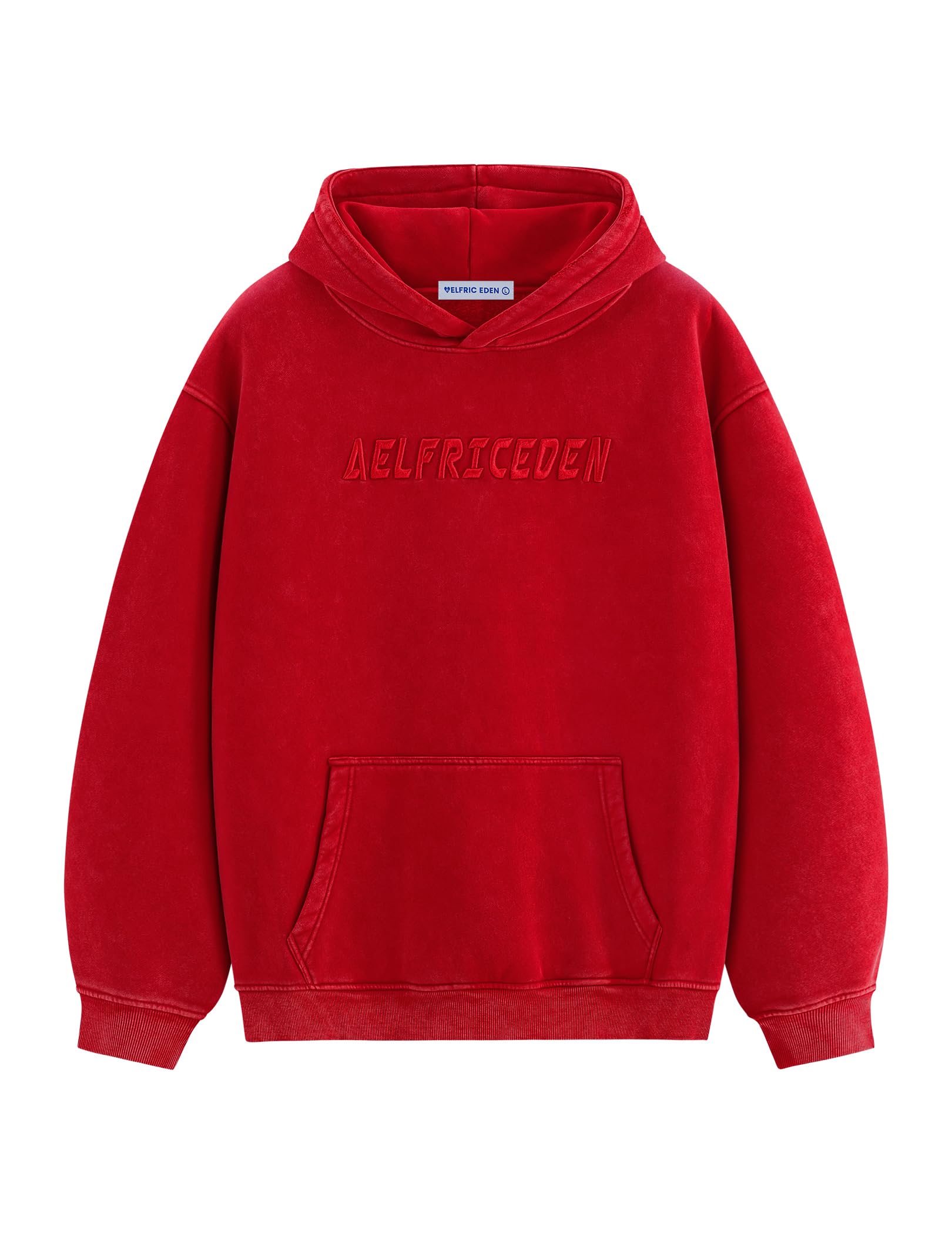 Aelfric Eden Hoodies Mens Acid Wash Hoodie Oversized Vintage Heavyweight Cotton Fleece Hooded Pullover Sweatshirt Red