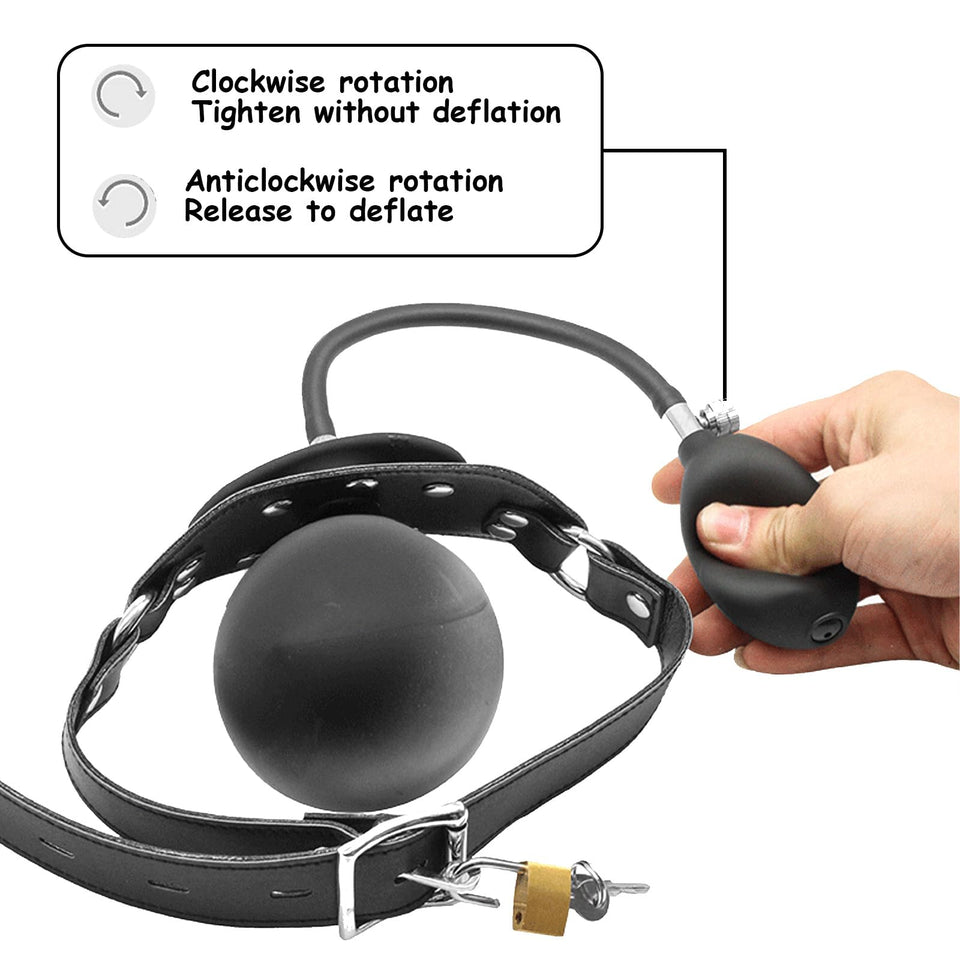 Inflatable Mouth Gag Bound Gag Leather Bondage Gag Masks,BDSM Lockable Panel Gag Adjustable Inflatable Dildo Gag Silicone Whit L