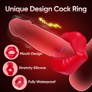 Cock Ring-Sex Toy for Men, Mouth Shaped Adult Toys for Erection Enhancing, Silicone Penis Ring Red
