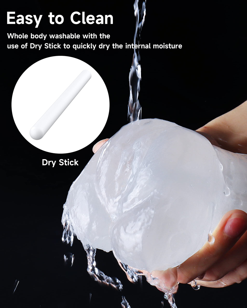 3 in 1 Pocket Pussy Male Masturbator & Drying Stick&Waterproof Storage Bag, Double-Ended Male Sex Toy Mouth Tongue Textured Vagi