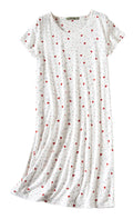 PNAEONG Women s Cotton Nightgown Sleepwear Short Sleeves Shirt Casual Print Sleepdress XTSY108-White Heart-S