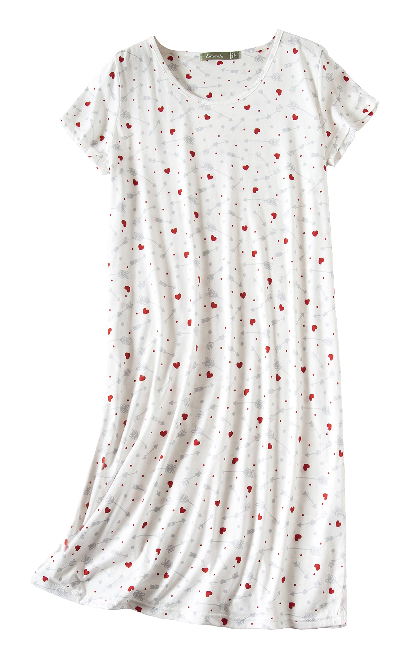 PNAEONG Women s Cotton Nightgown Sleepwear Short Sleeves Shirt Casual Print Sleepdress XTSY108-White Heart-S