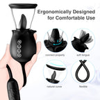 Rose Sex Toy for Womens Sex Toys - 3in1 Rose Nipple Toys with 7 Tongue Licking & 3 Thrusting Vibrator Dildo Adult Sex Toys for C