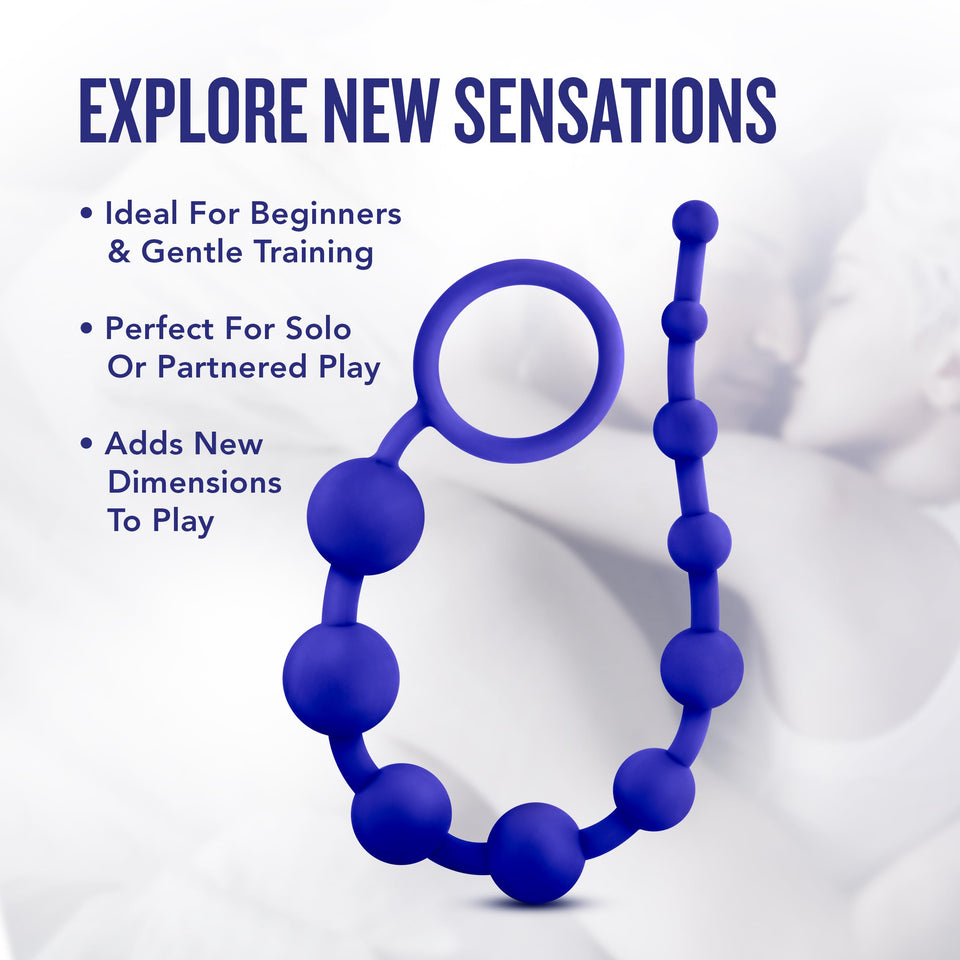 Blush Luxe Silicone 10 Beads - Silky Smooth Ultrasilk - Puria Platinum Silicone - Beginners Anal Beads -12.5 Long With Sturdy Pu