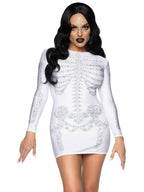 Spandex Rhinestone Skeleton Dr - Large / White
