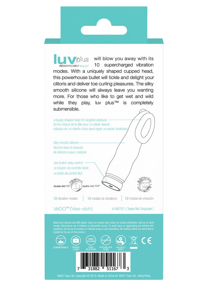 Vedo Luv Plus Rechargeable Bullet Mini Rechargeable Vibrator, Turquoise